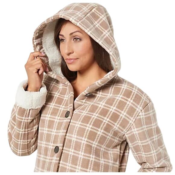 QVC Centigrade Bonded Sherpa Lined Plaid Jacket Color Brown Plaid NWOT S… - Picture 2 of 8